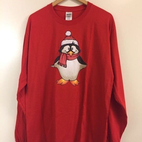 Penguin Christmas Long Sleeve Tshirt Men’s Size Large - Picture 1 of 1